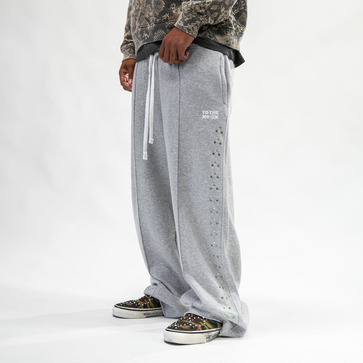GREY WIDE LEG CRYSTAL SWEATS